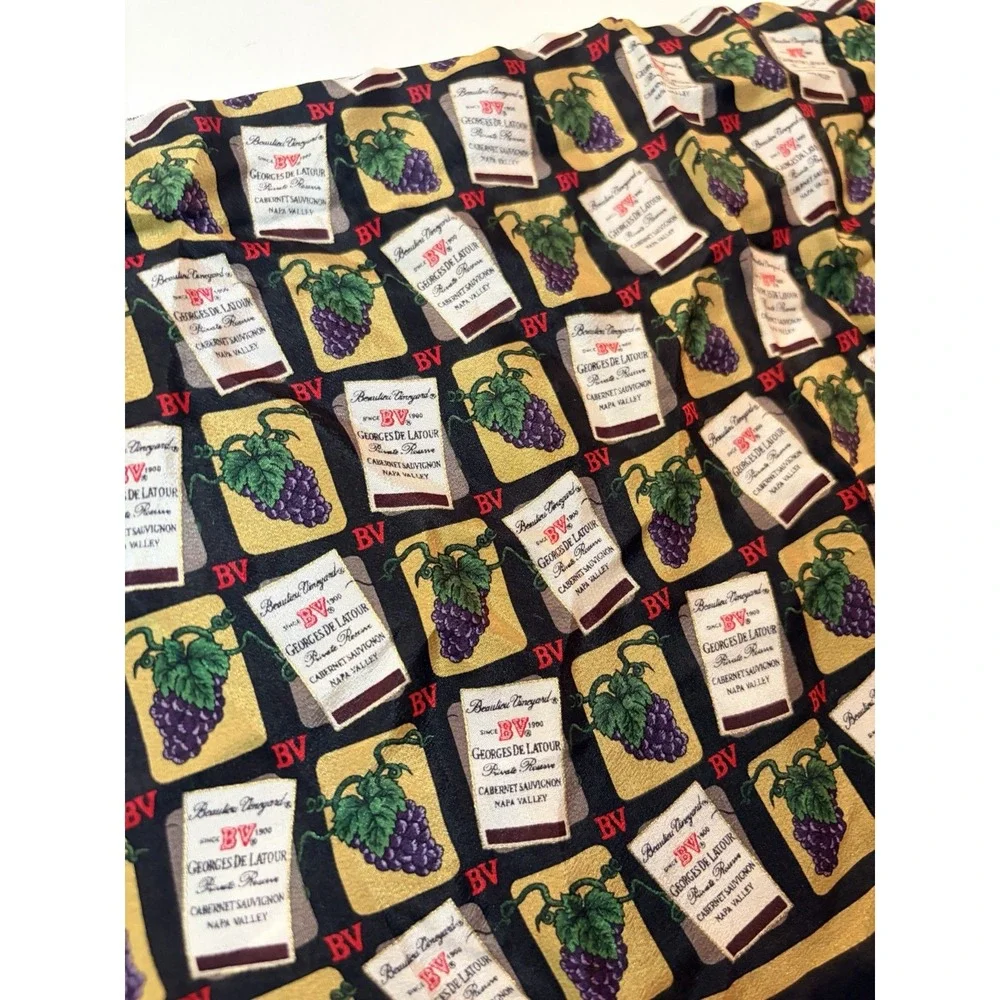 Vintage 100% Silk Square Scarf BV Beaulieu Vinyard Wine Label All Over Print Win